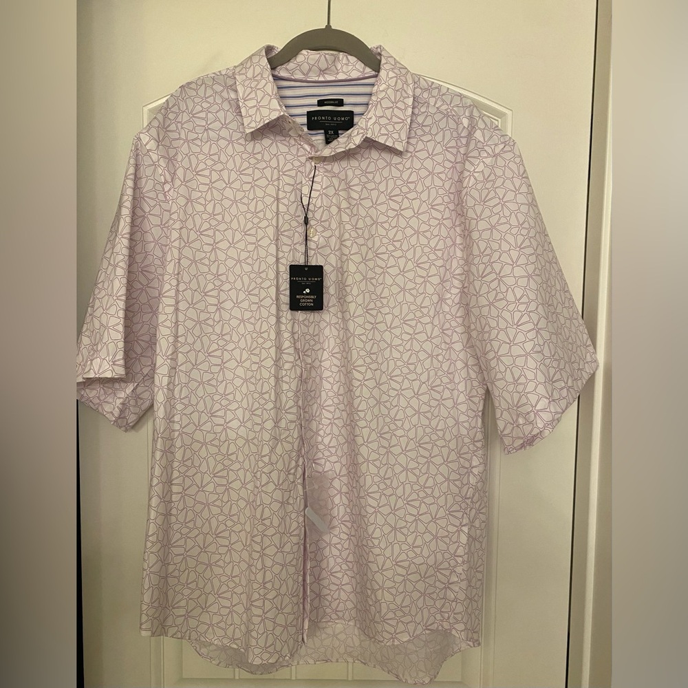 Pronto Uomo Men's Pink Floral Button Up Collared Shirt - Short Sleeve Size 2X